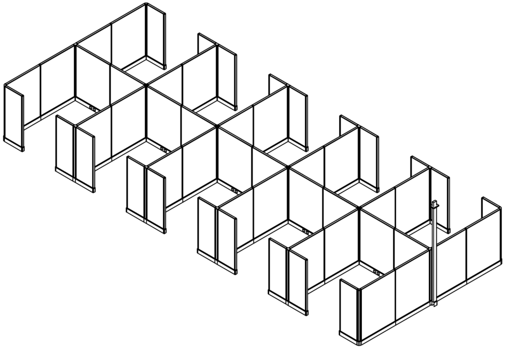 Drawing of 8′ x 6′ x 53” H Cubicles